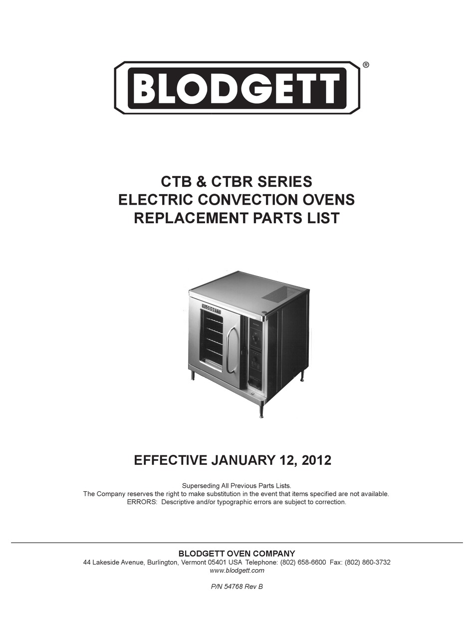 BLODGETT CTB REPLACEMENT PARTS LIST MANUAL Pdf Download | ManualsLib