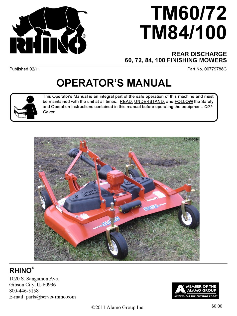 Rhino Tm60 Operator S Manual Pdf Download Manualslib