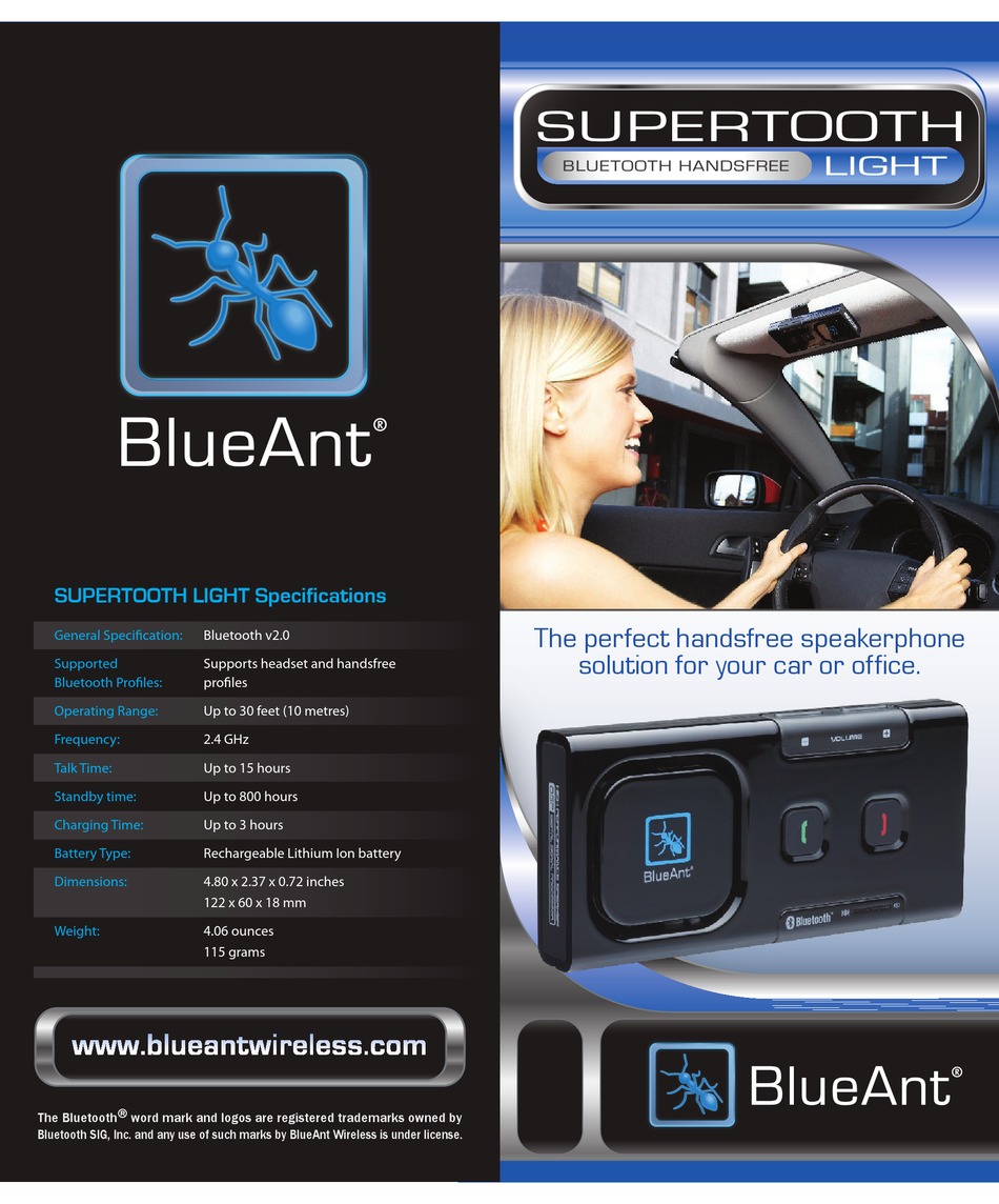 BLUEANT HANDSFREE SPEAKERPHONE SPECIFICATIONS Pdf Download | ManualsLib