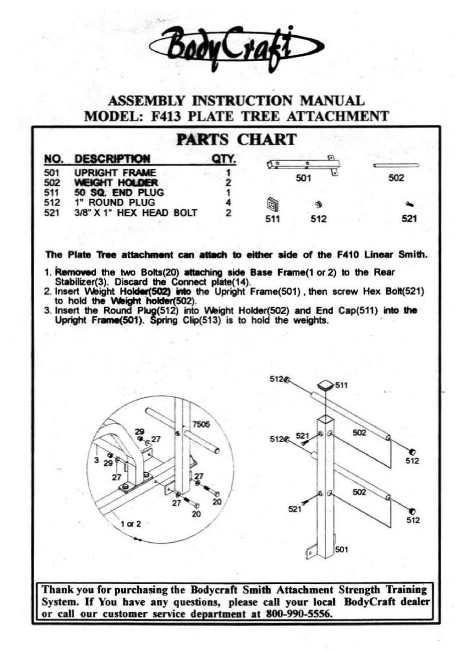 BODYCRAFT PLATE TREE ATTACHMENT F413 ASSEMBLY INSTRUCTION Pdf Download