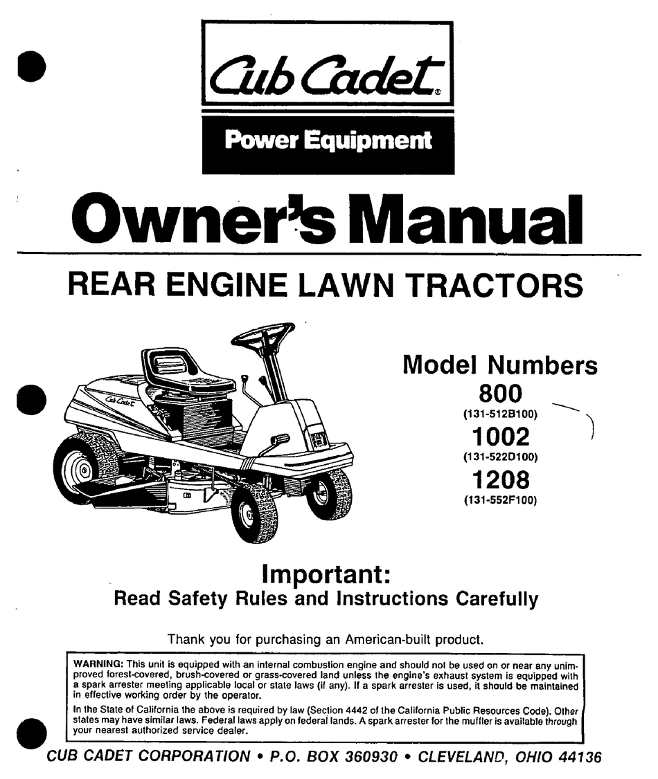 Cub Cadet Xt1 Owners Manual