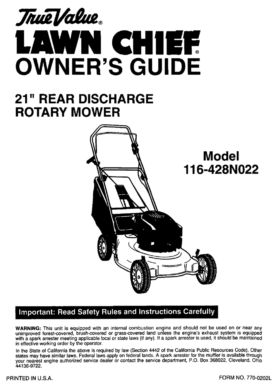 Lawn chief riding mower manual sale