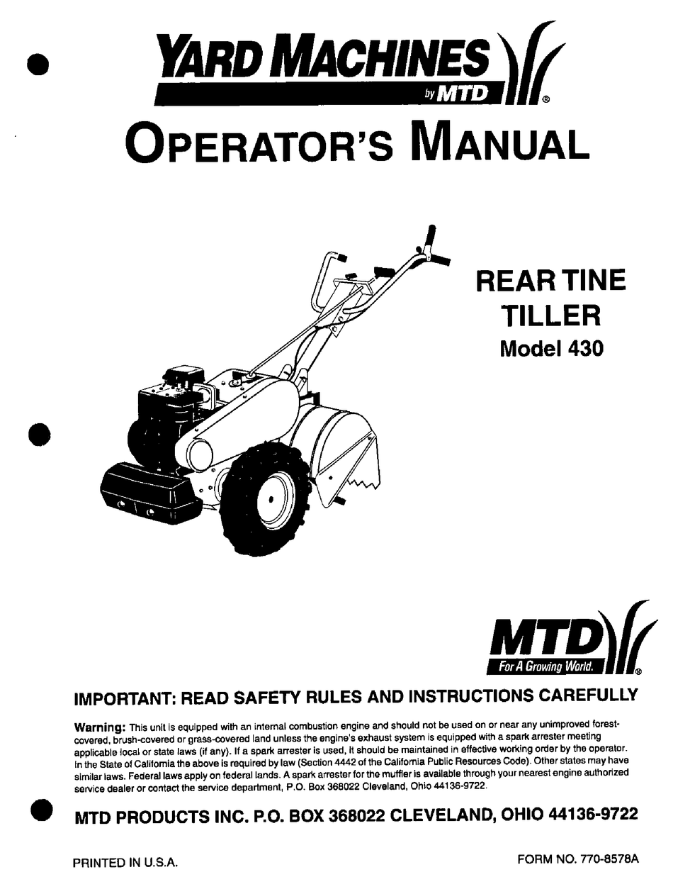 Yard Machines 430 Operator S Manual Pdf