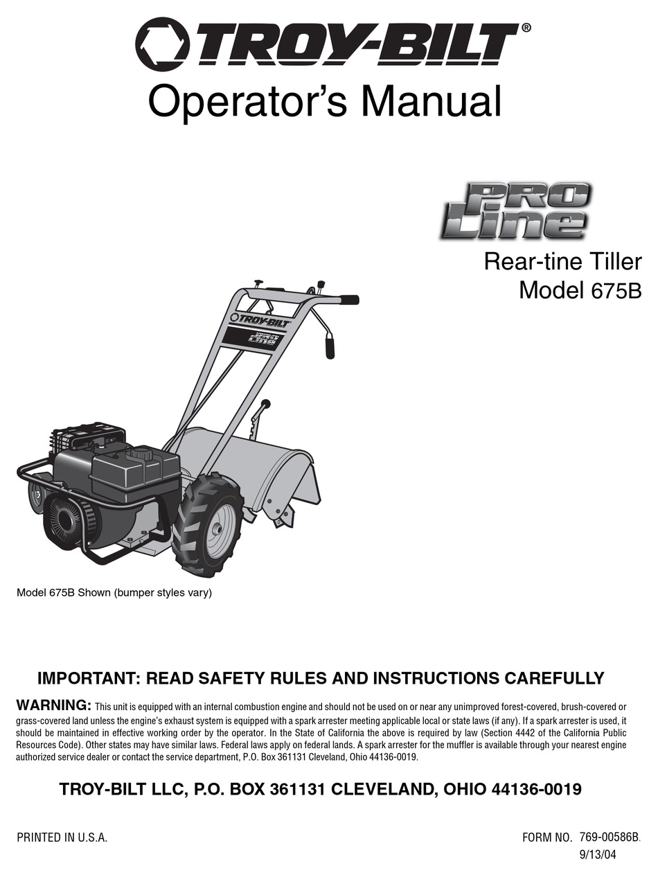 TROY-BILT 675B OPERATOR'S MANUAL Pdf Download | ManualsLib