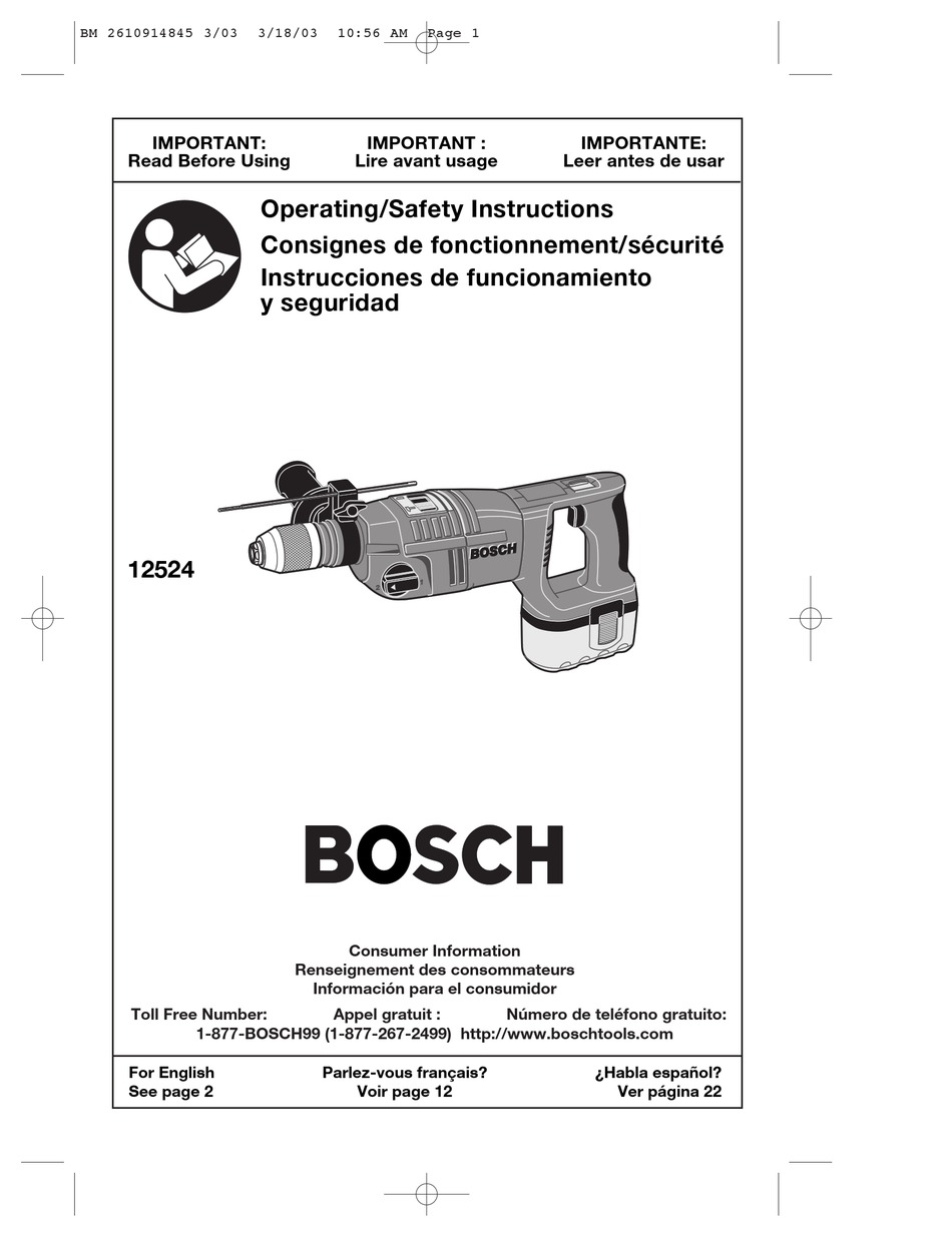 BOSCH 12524 OPERATING/SAFETY INSTRUCTIONS MANUAL Pdf Download | ManualsLib