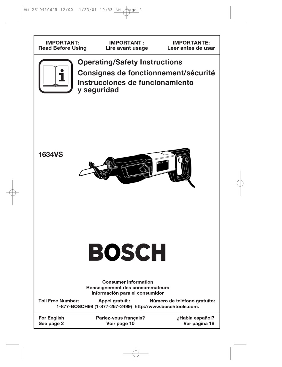 BOSCH 1634VS OPERATING SAFETY INSTRUCTIONS MANUAL Pdf Download