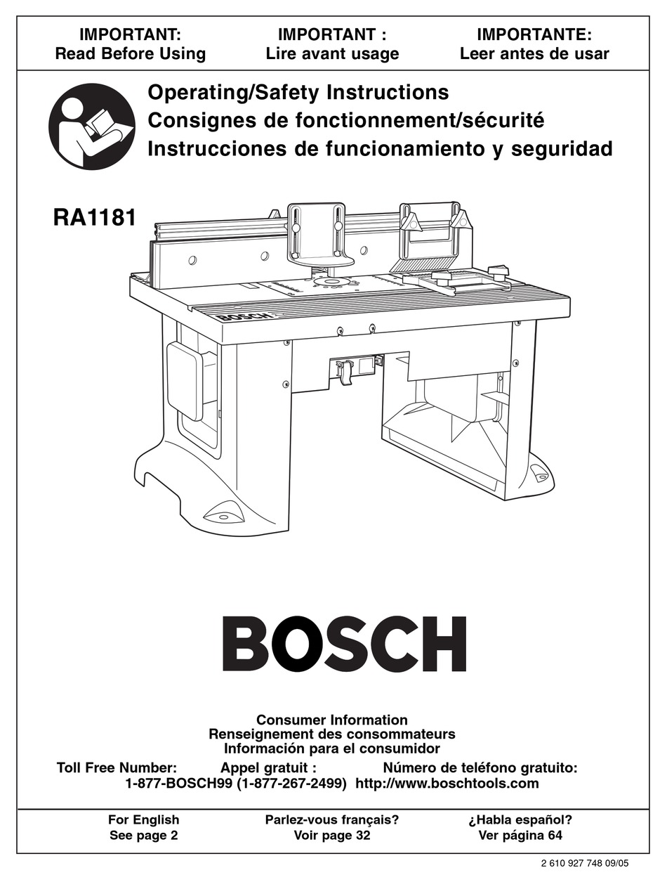 BOSCH RA1181 OPERATING/SAFETY INSTRUCTIONS MANUAL Pdf Download | ManualsLib