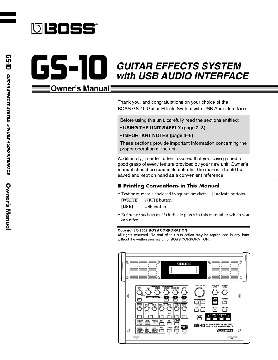 BOSS GS-10 OWNER'S MANUAL Pdf Download | ManualsLib