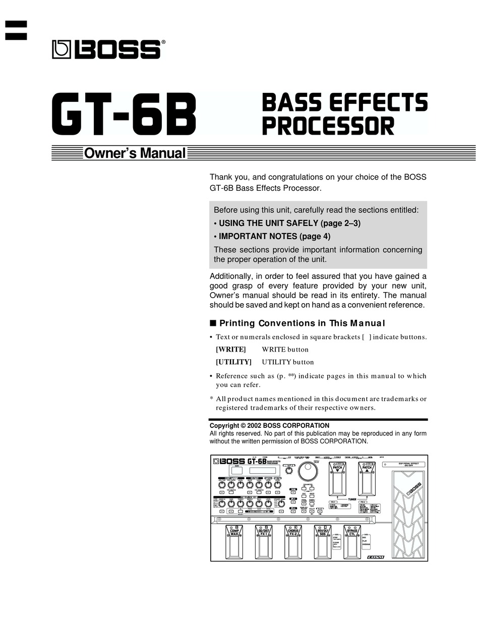 Boss Gt 6b Owner S Manual Pdf Download Manualslib