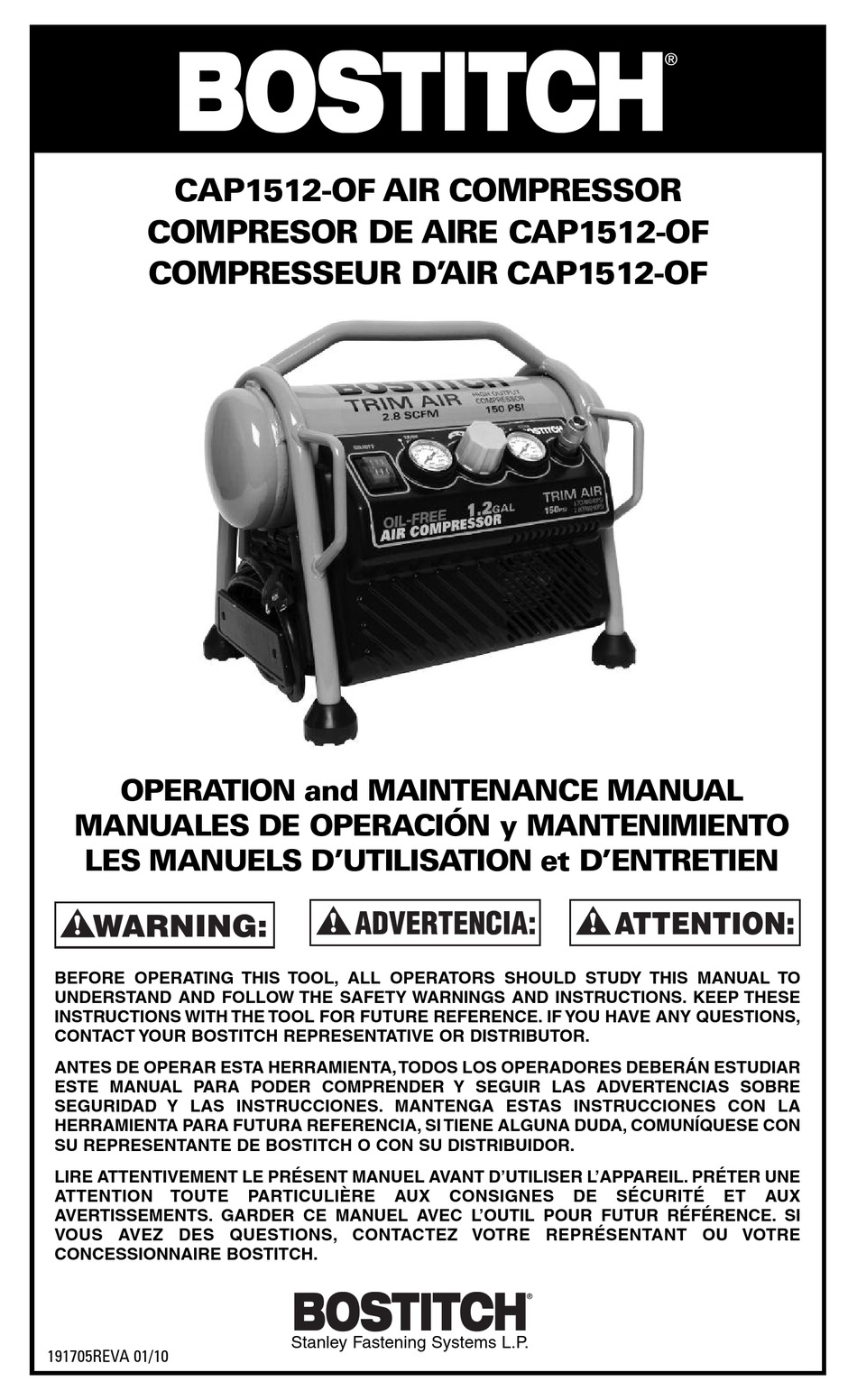 Bostitch air compressor cap 1560 manual parts