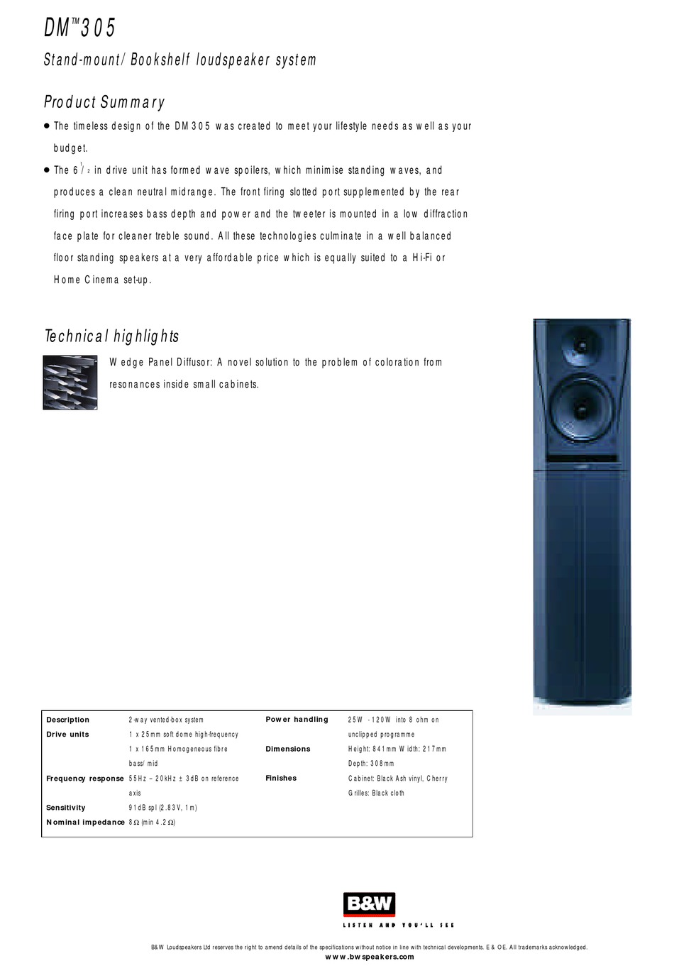 schwarz 1 Paar B&W Bowers & Wilkins DM 305 Stereo Standlautsprecher in kirsche 