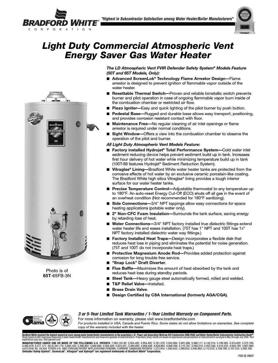 BRADFORD WHITE 50T SPECIFICATION SHEET Pdf Download ManualsLib