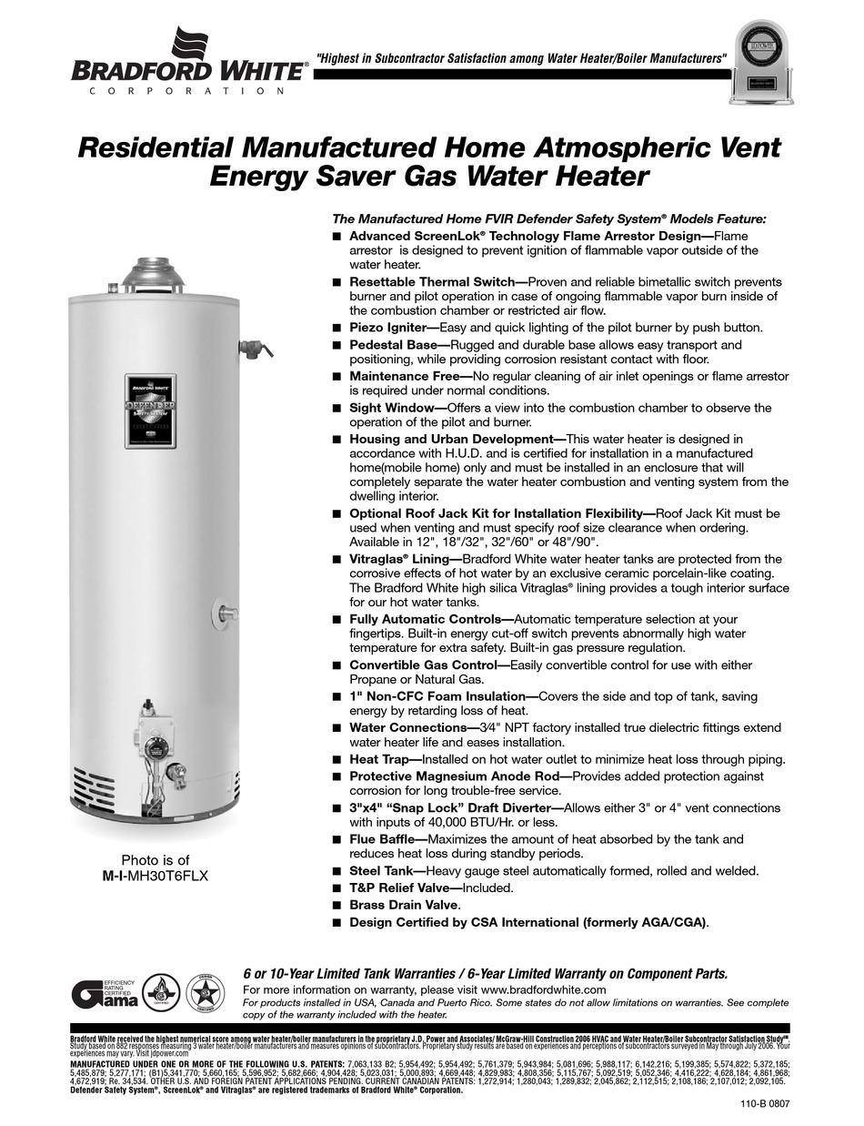BRADFORD WHITE M I MH30T6FLX SPECIFICATION SHEET Pdf Download ManualsLib