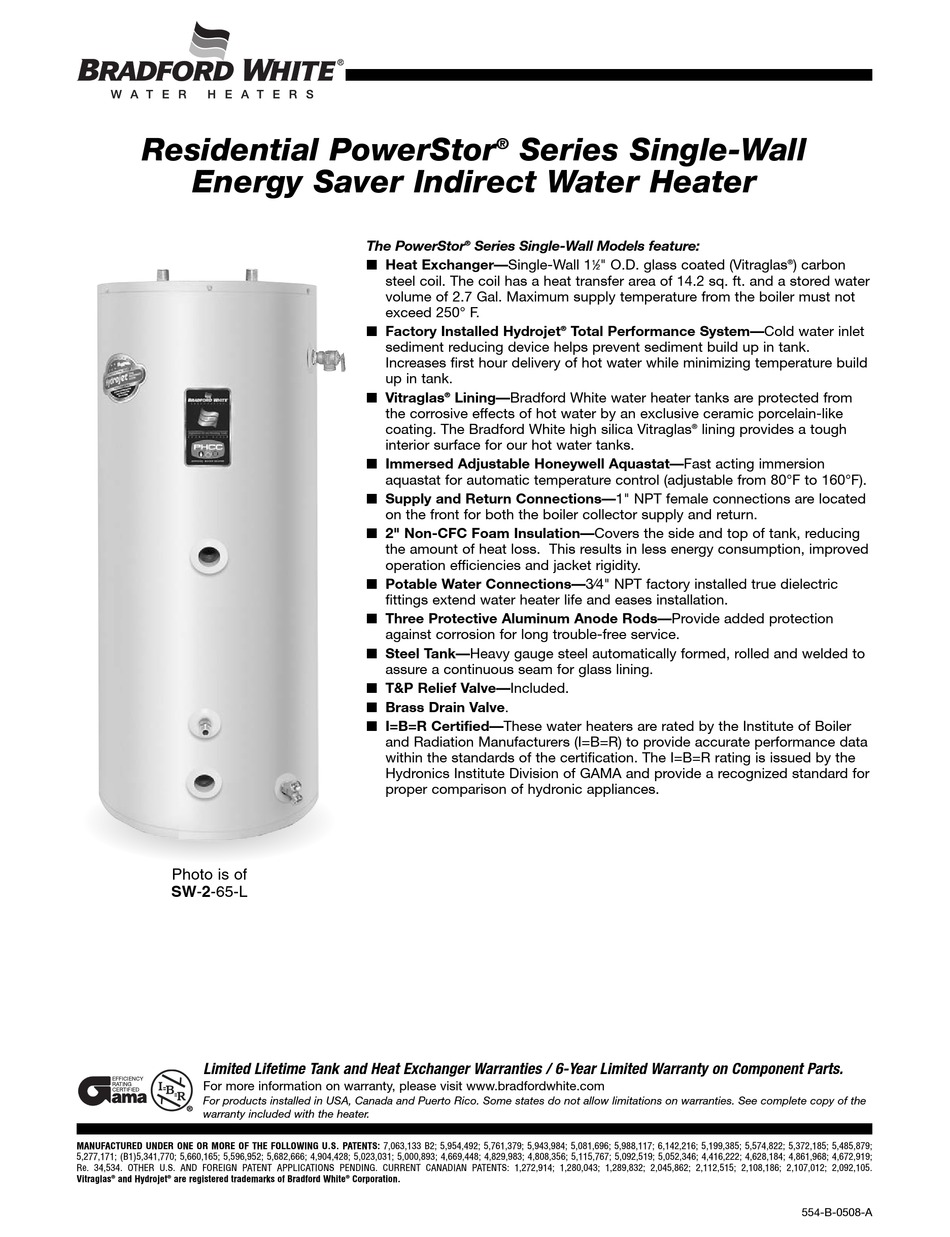 BRADFORD WHITE SW265L SPECIFICATION SHEET Pdf Download ManualsLib