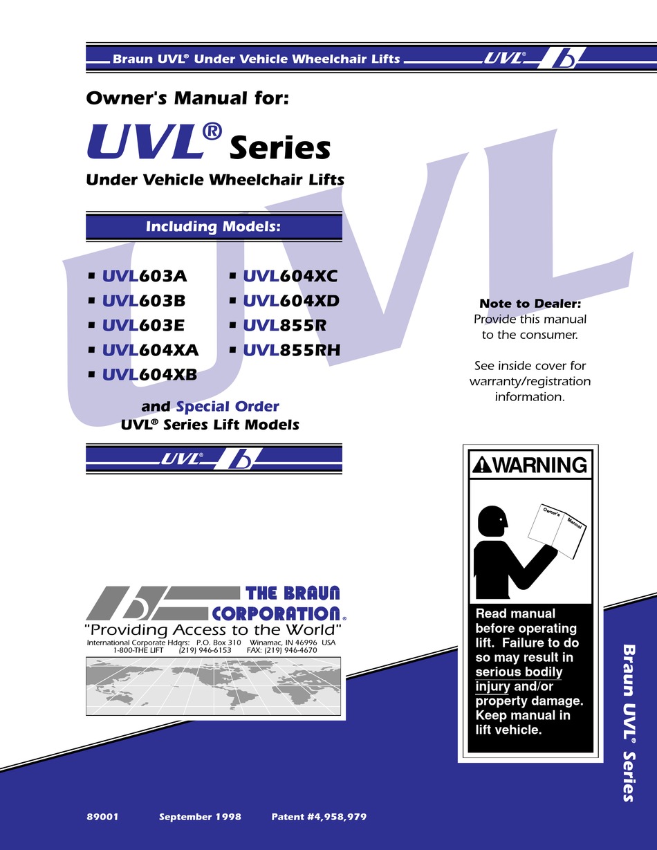 BRAUN UVL 603A OWNER'S MANUAL Pdf Download