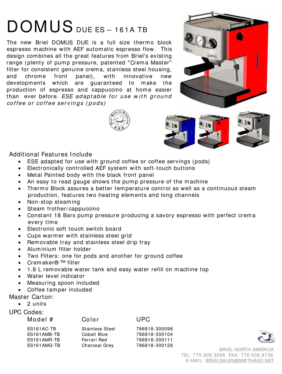BRIEL DOMUS ES161A TB SPECIFICATIONS 