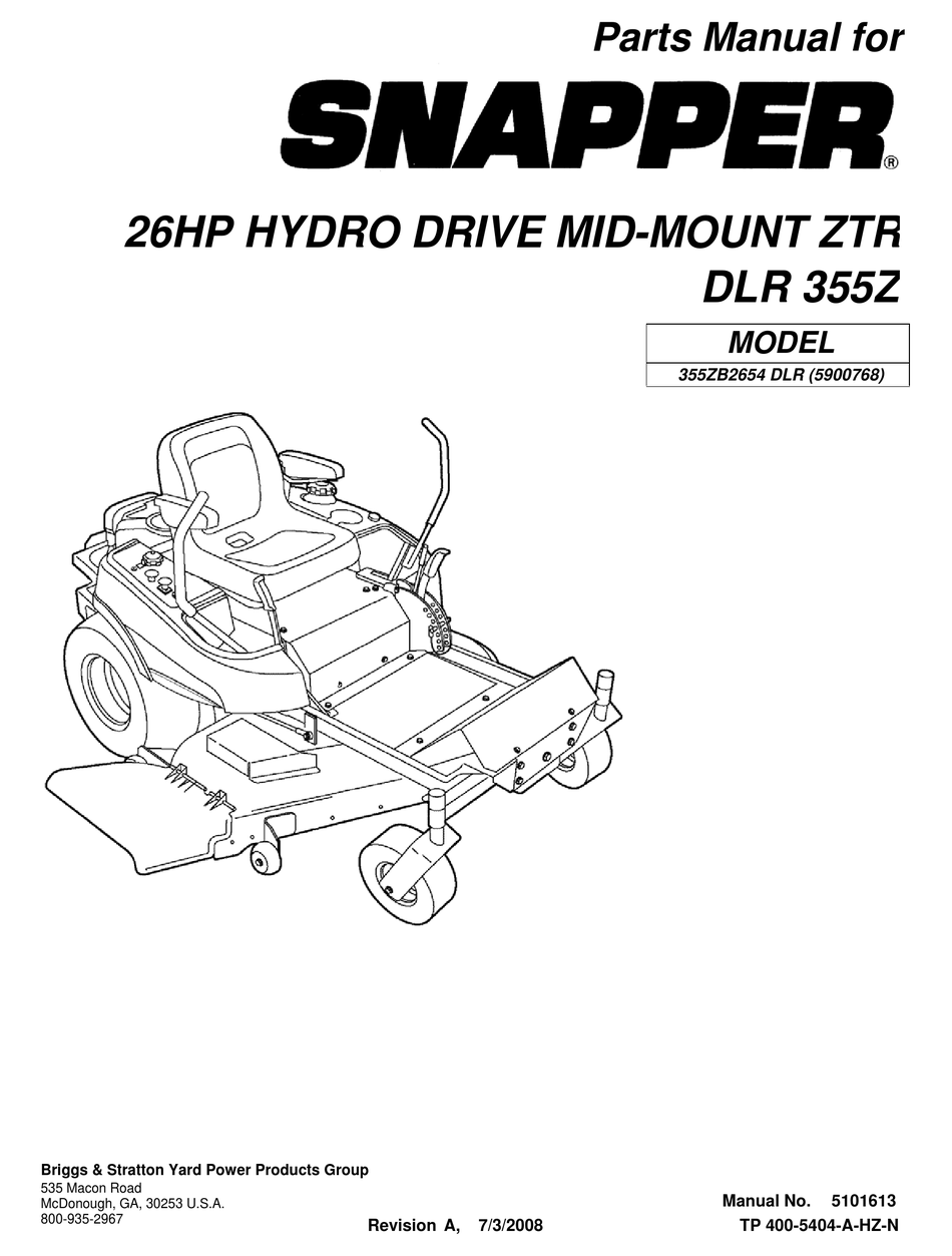 SNAPPER 355ZB2654 DLR PARTS MANUAL Pdf Download ManualsLib