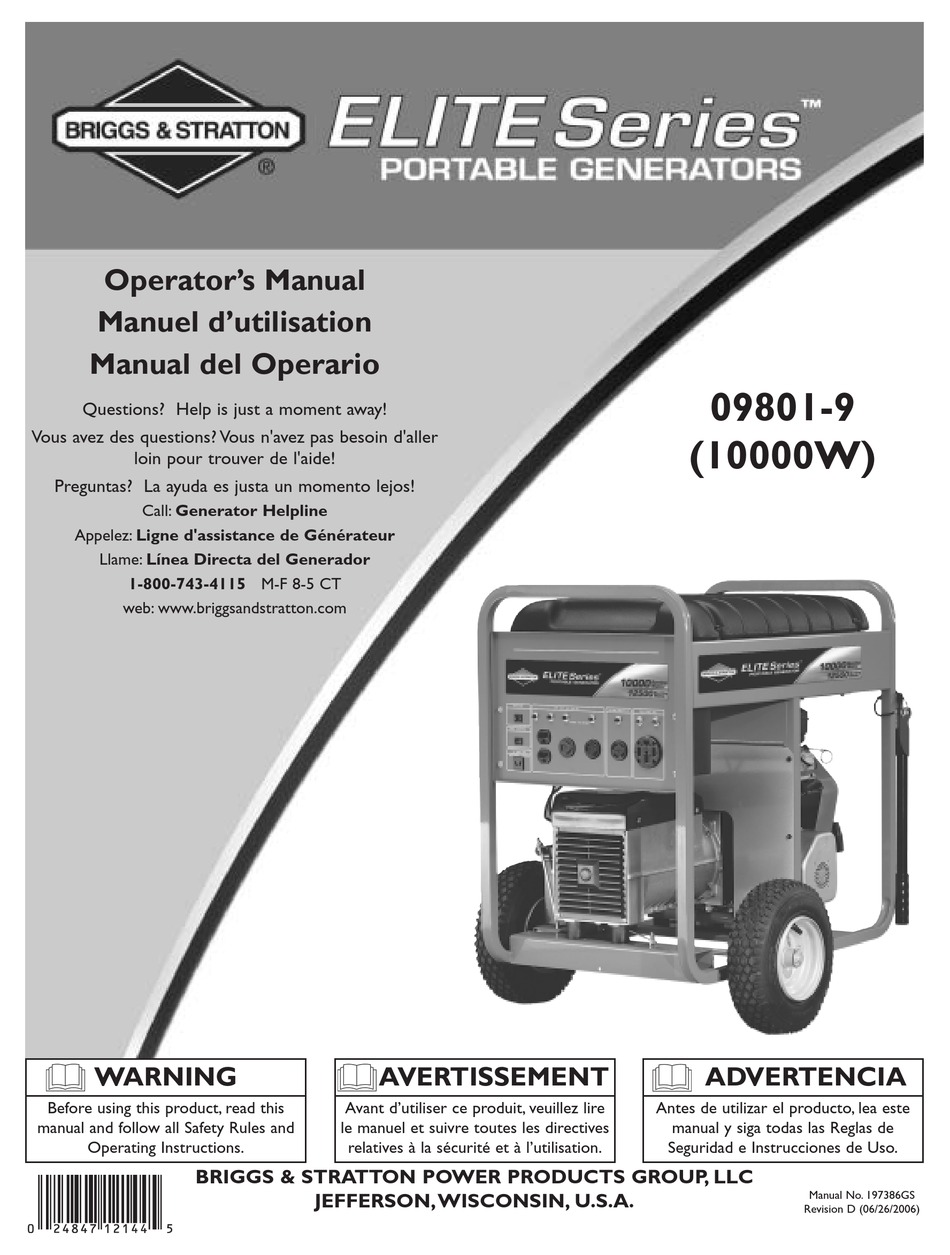 Briggs And Stratton Elite 09801 9 Operators Manual Pdf Download Manualslib 4358