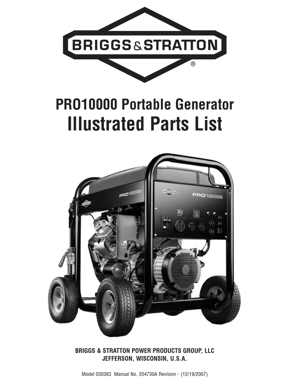 BRIGGS & STRATTON PRO 10000 ILLUSTRATED PARTS LIST Pdf Download ...