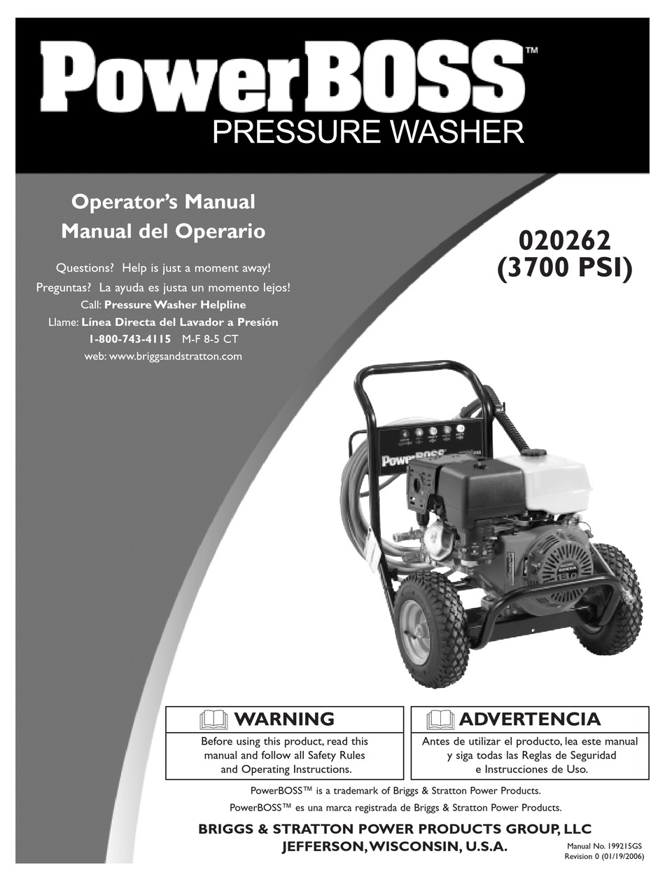 BRIGGS & STRATTON POWERBOSS 20262 OPERATOR'S MANUAL Pdf Download