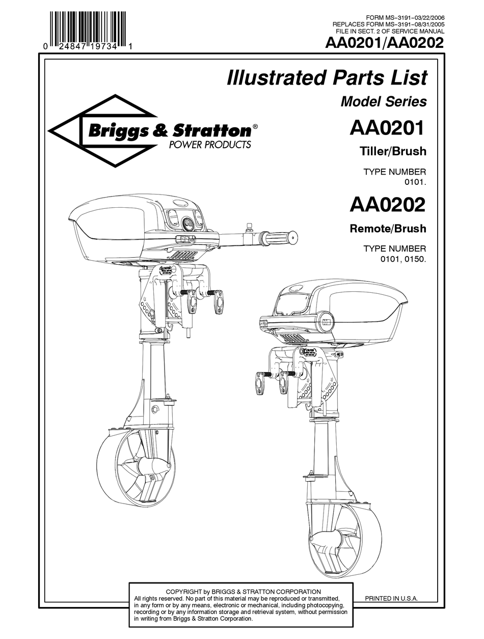 BRIGGS & STRATTON AA0201 SERIES ILLUSTRATED PARTS LIST Pdf Download