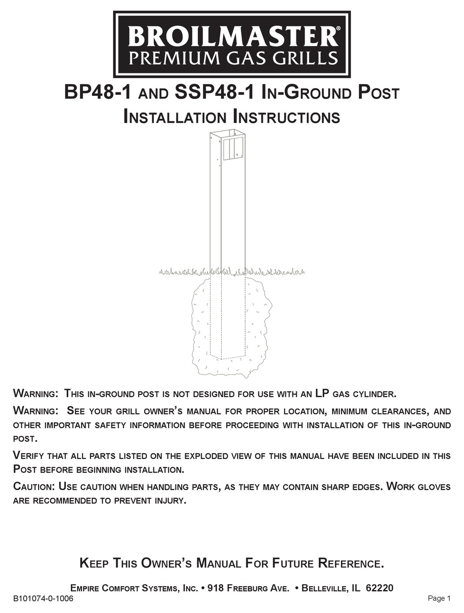 BROIL KING BP481 INSTALLATION INSTRUCTIONS MANUAL Pdf Download