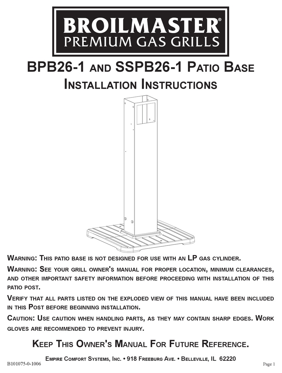 BROIL KING BPB261 INSTALLATION INSTRUCTIONS MANUAL Pdf Download