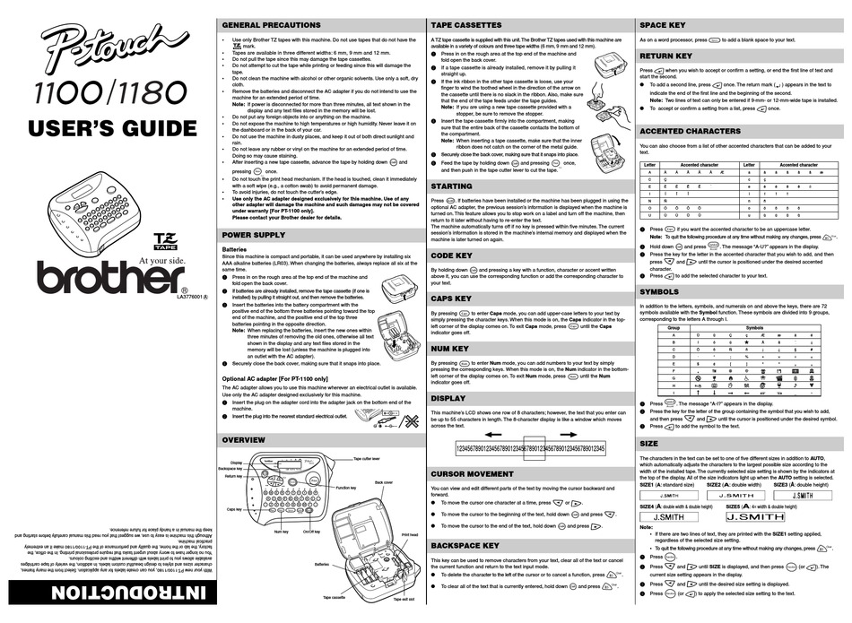 BROTHER P-TOUCH LA3776001 USER MANUAL Pdf Download | ManualsLib