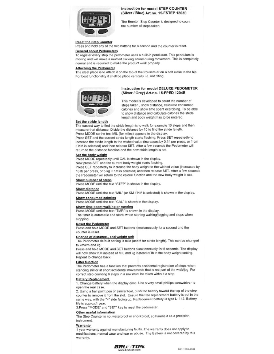 BRUNTON STEP COUNTER 15FPED 1204B INSTRUCTIONS Pdf Download ManualsLib
