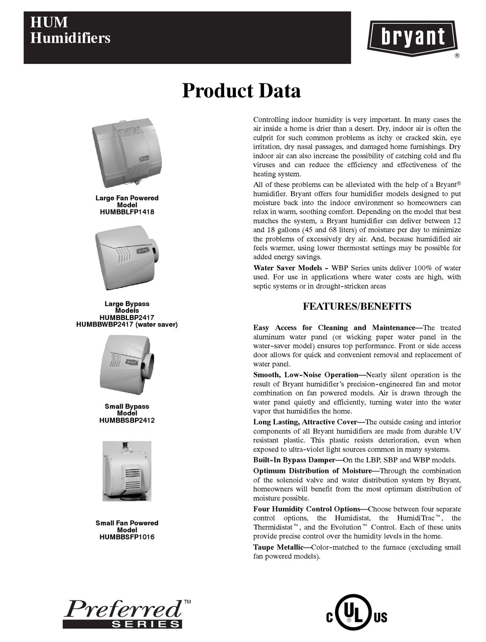 Bryant Humbblbp2417 Product Data Pdf Download Manualslib