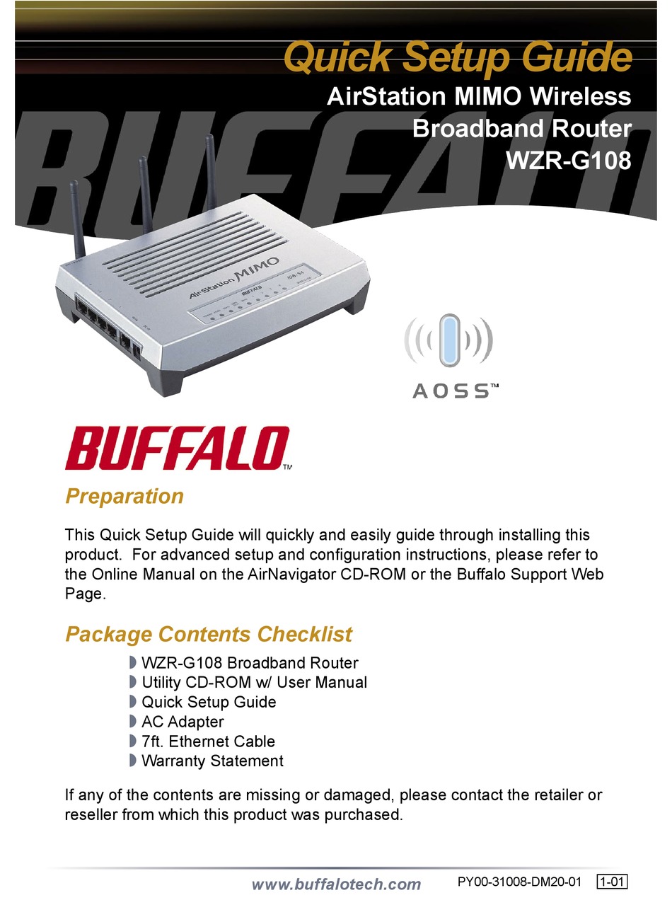 Buffalo Airstation Mimo Wzr G108 Quick Setup Manual Pdf Download Manualslib