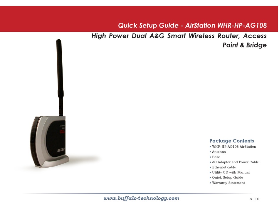 Buffalo Airstation Whr Hp Ag108 Quick Setup Manual Pdf Download Manualslib