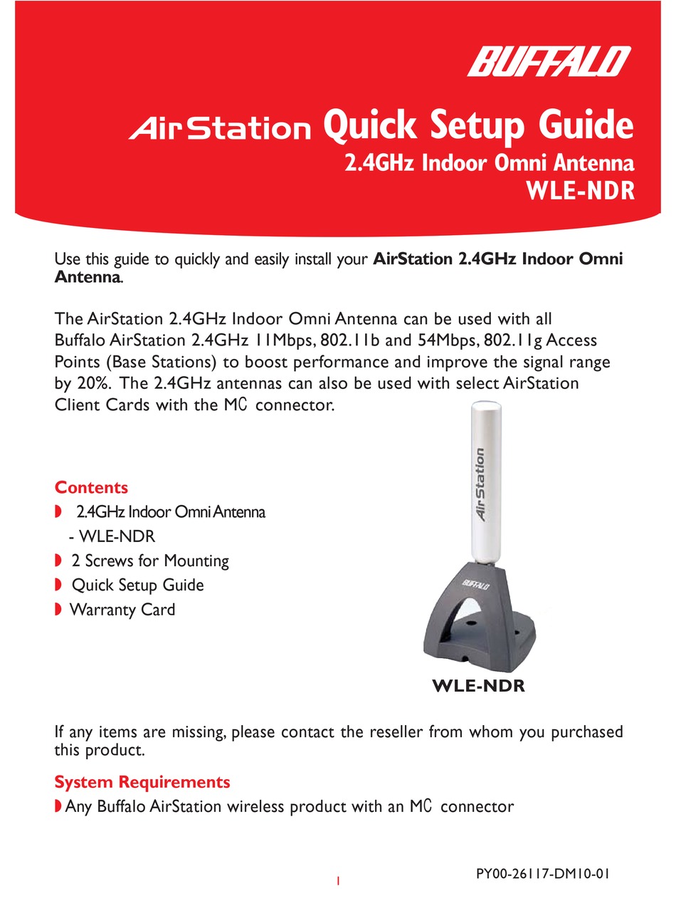 BUFFALO 2.4GHZ INDOOR OMNI ANTENNA WLENDR QUICK SETUP MANUAL Pdf