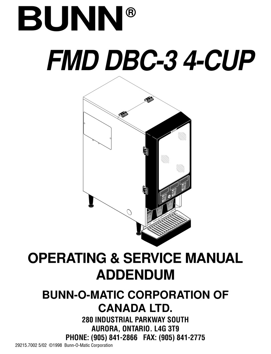 BUNN FMD DBC3 4CUP OPERATING & SERVICE MANUAL Pdf Download ManualsLib