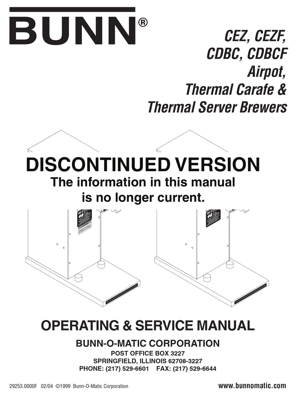 BUNN CDBCF AIRPOT OPERATING & SERVICE MANUAL Pdf Download ManualsLib