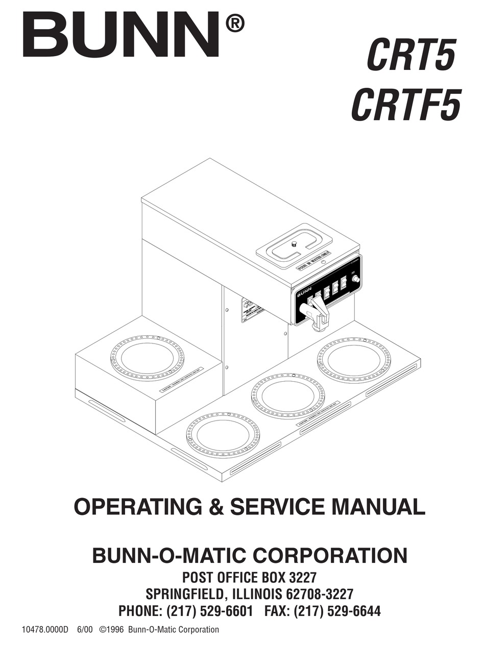 BUNN CRT5 OPERATING & SERVICE MANUAL Pdf Download ManualsLib