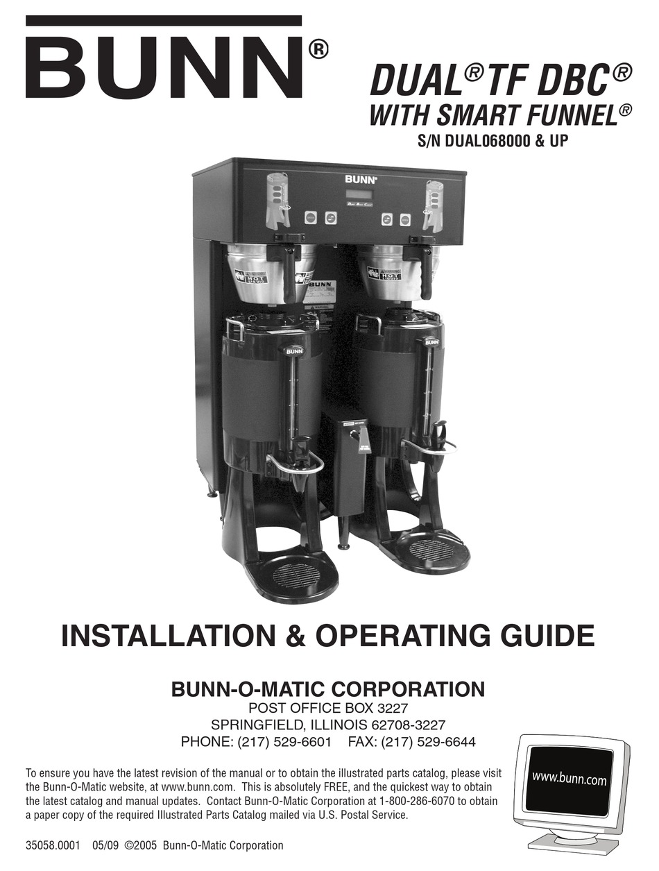 BUNN DUAL TF DBC INSTALLATION AND OPERATING MANUAL Pdf Download