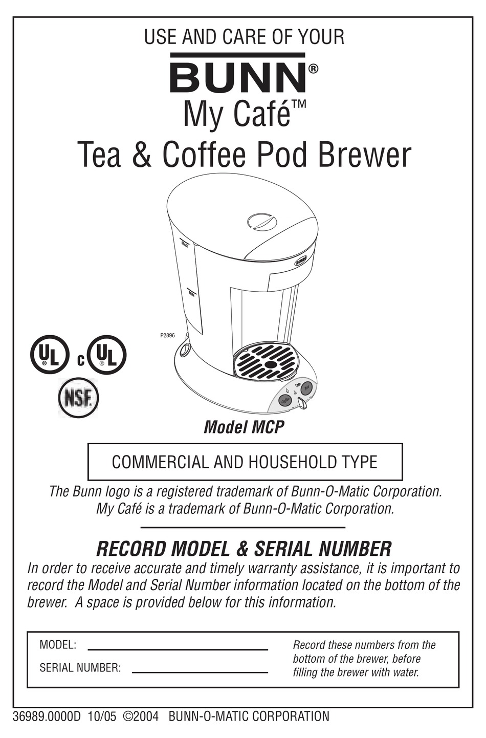 Troubleshooting - Bunn MY CAFE P2896 