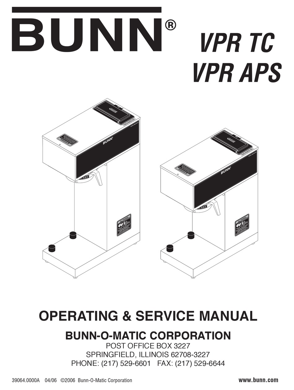 BUNN VPR APS OPERATING & SERVICE MANUAL Pdf Download | ManualsLib