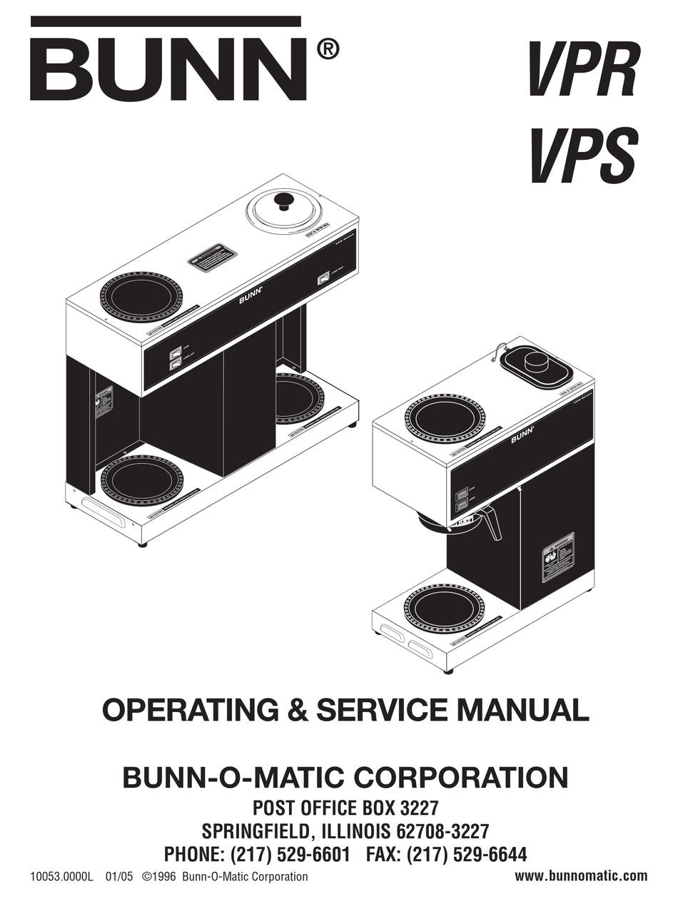 Bunn Vpr Vps Operating Service Manual Pdf Download Manualslib