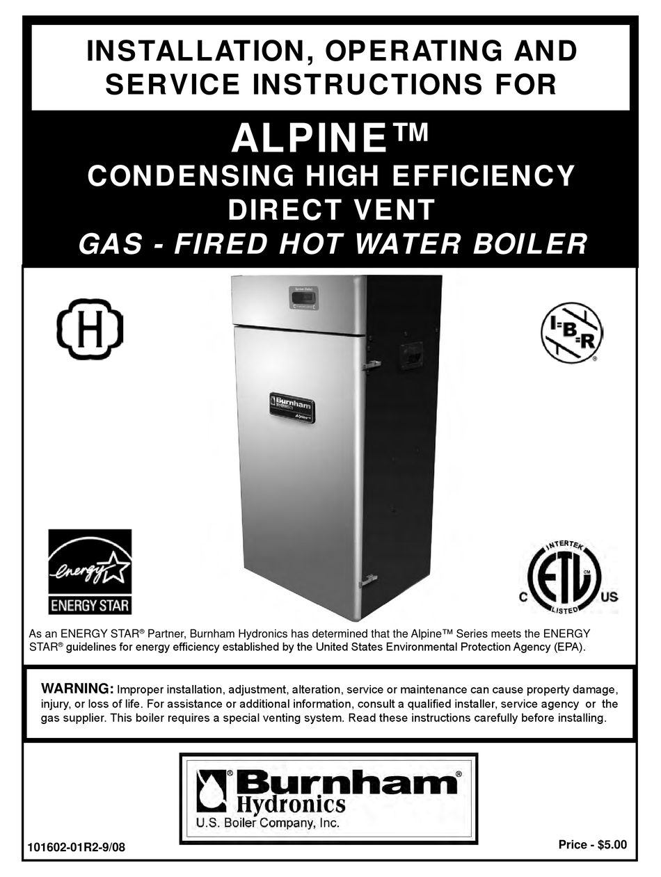 BURNHAM ALP105 INSTALLATION, OPERATING AND SERVICE INSTRUCTIONS Pdf