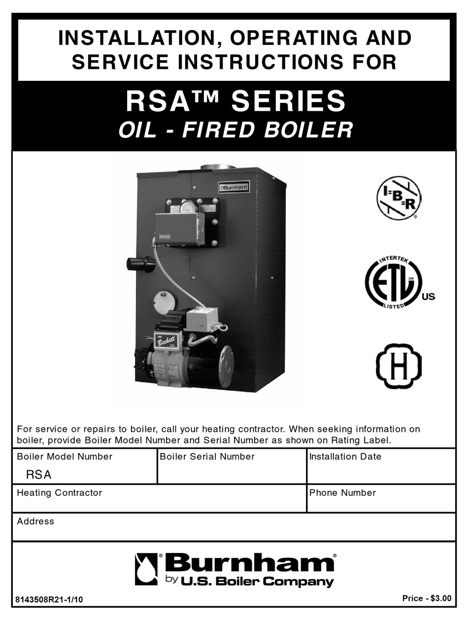 BURNHAM RSA INSTALLATION & SERVICE INSTRUCTIONS MANUAL Pdf Download