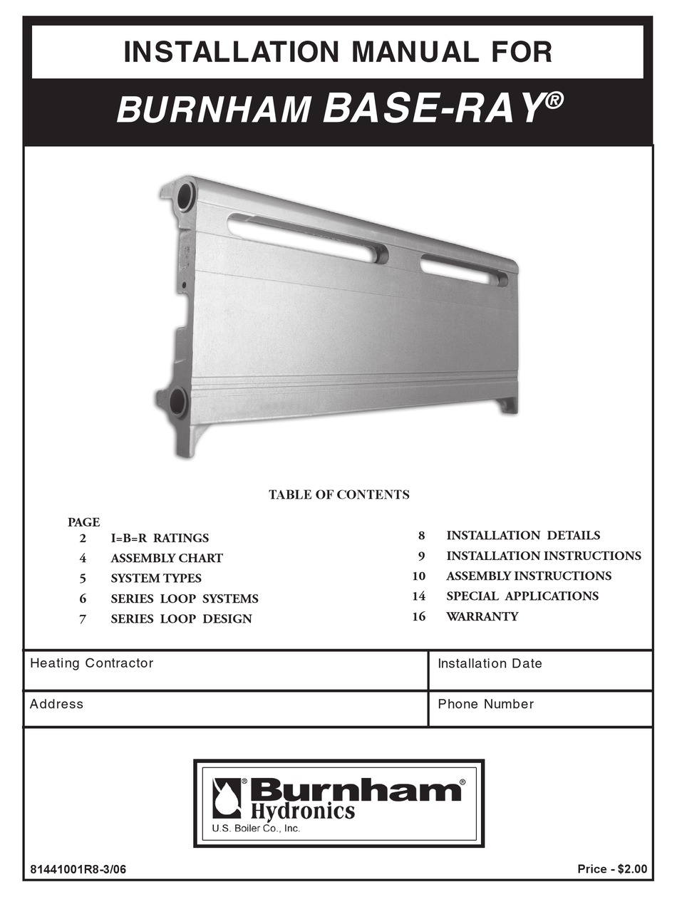 BURNHAM BASERAY 81441001R83/06 INSTALLATION MANUAL Pdf Download