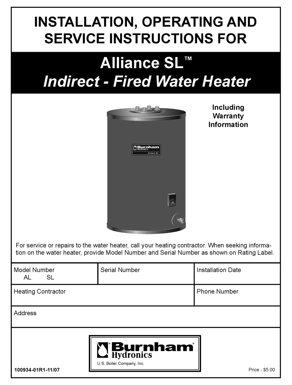 BURNHAM INDIRECT - FIRED WATER HEATER AL SL INSTALLATION u0026 SERVICE  INSTRUCTIONS MANUAL Pdf Download | ManualsLib