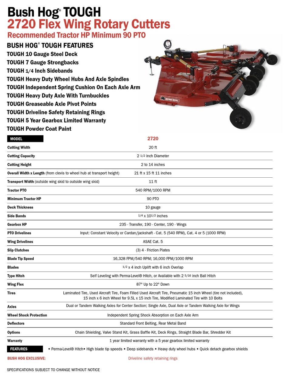 BUSH HOG 2720 SPECIFICATIONS Pdf Download ManualsLib