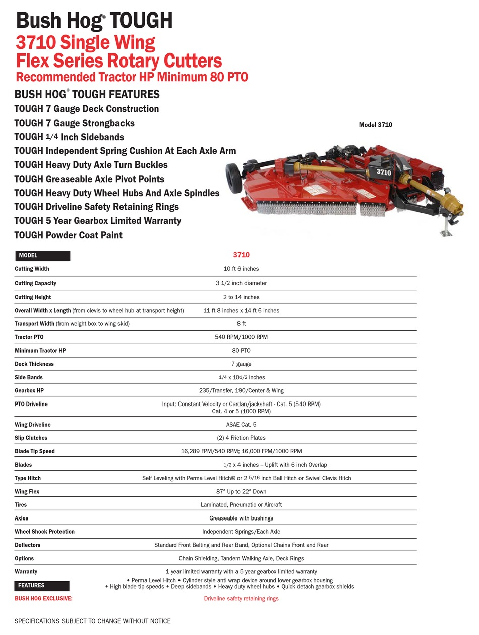 BUSH HOG 3710 SPECIFICATIONS Pdf Download ManualsLib