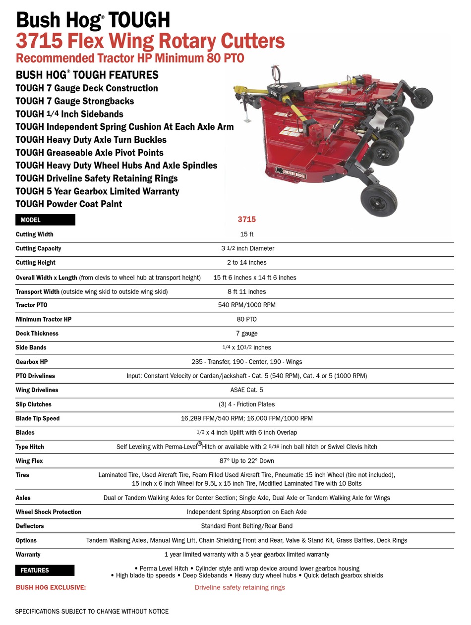 BUSH HOG 3715 SPECIFICATIONS Pdf Download ManualsLib