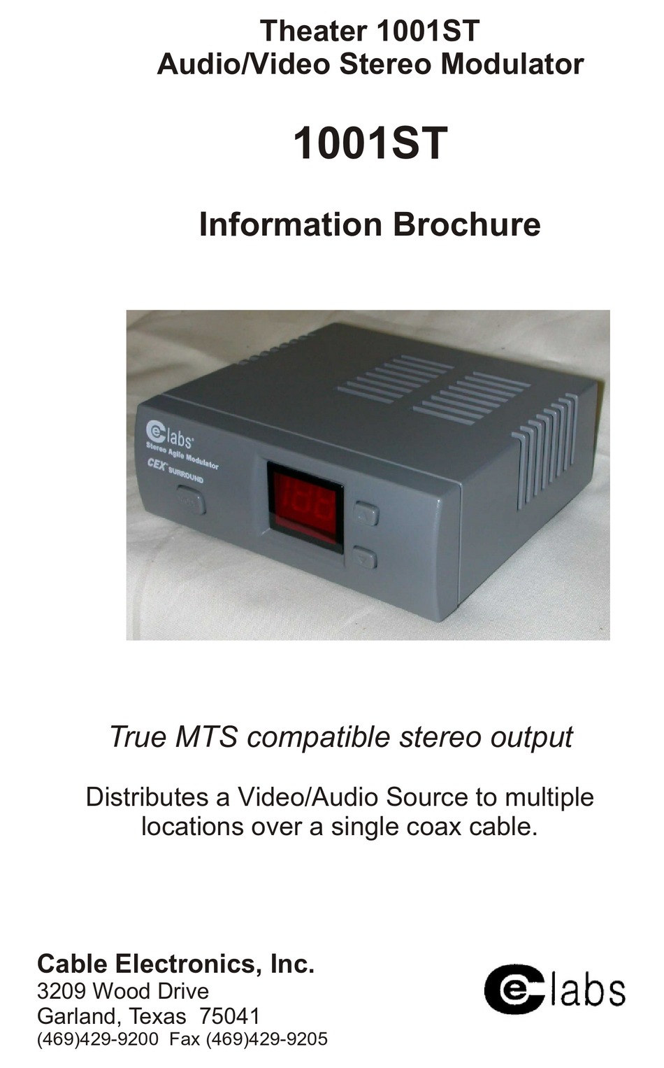 CABLE ELECTRONICS CE LABS 1001ST BROCHURE Pdf Download ManualsLib