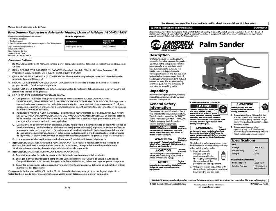 CAMPBELL HAUSFELD DG480100CK OPERATING INSTRUCTIONS AND PARTS MANUAL Pdf Download ManualsLib