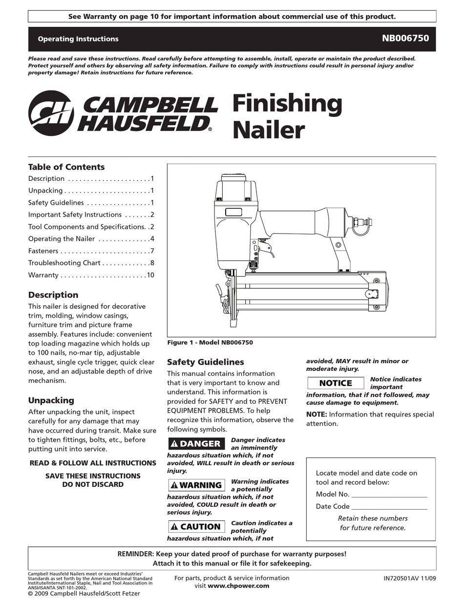 CAMPBELL HAUSFELD IN720501AV OPERATING INSTRUCTIONS MANUAL Pdf Download ManualsLib